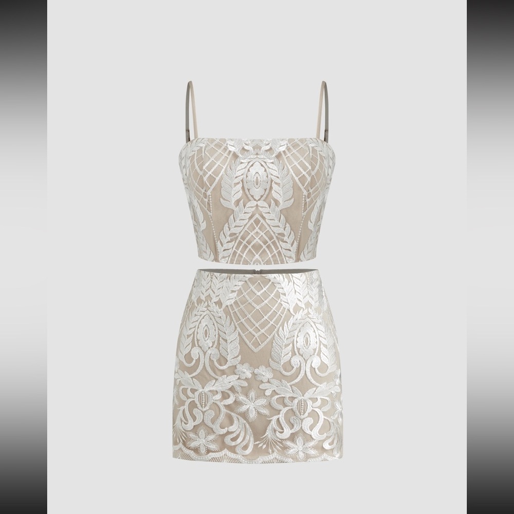 Cider White Lace Champagne mini two piece set